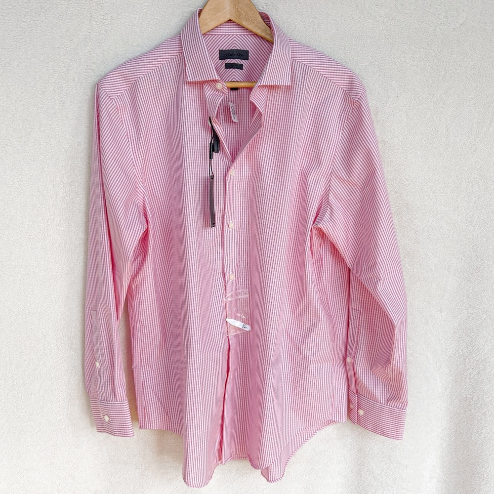 NWT Calvin Klein Pink Long Sleeves Button Down Slim Fit Dress Shirt